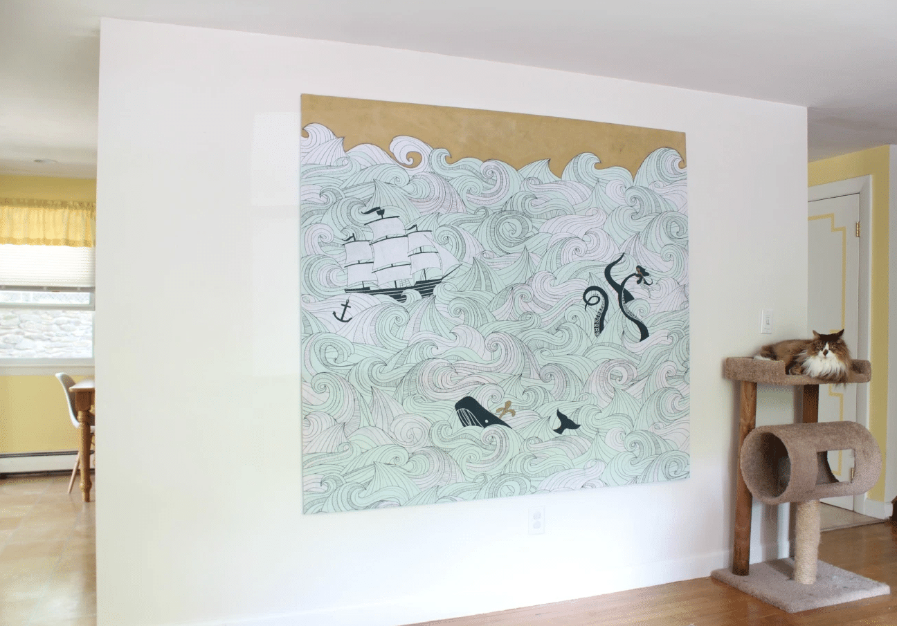 Refurbishing a Shower Curtain into Wall Art